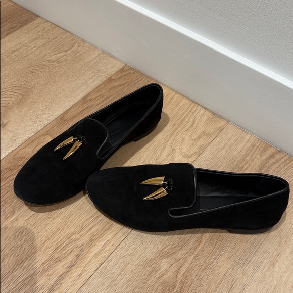 Giuseppe Zanotti Black Suede Loafers Gold Tusk Accent 41 - Picture 3 of 5